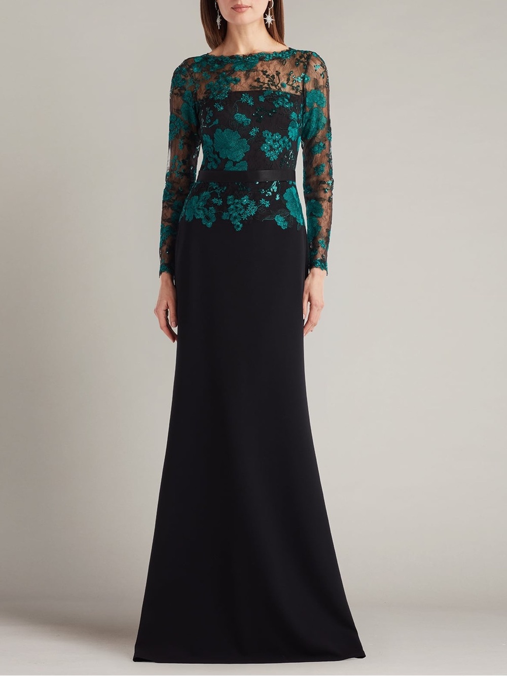 Tadashi Shoji Beacon Embroidered Illusion Lace Bodice Gown Maxi Dress NWOT $478 - Picture 2 of 13
